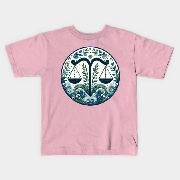 "Cosmic Libra: Celestial Symphony"- Zodiac Horoscope Star Signs Kids T-Shirt by stickercuffs